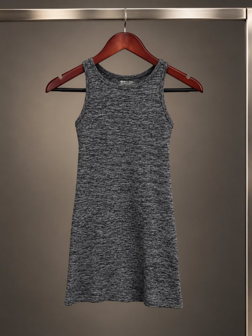 Athleta Renew Racerback Tank High Neck Ribbed Knit Heather Gray Black Size XS
